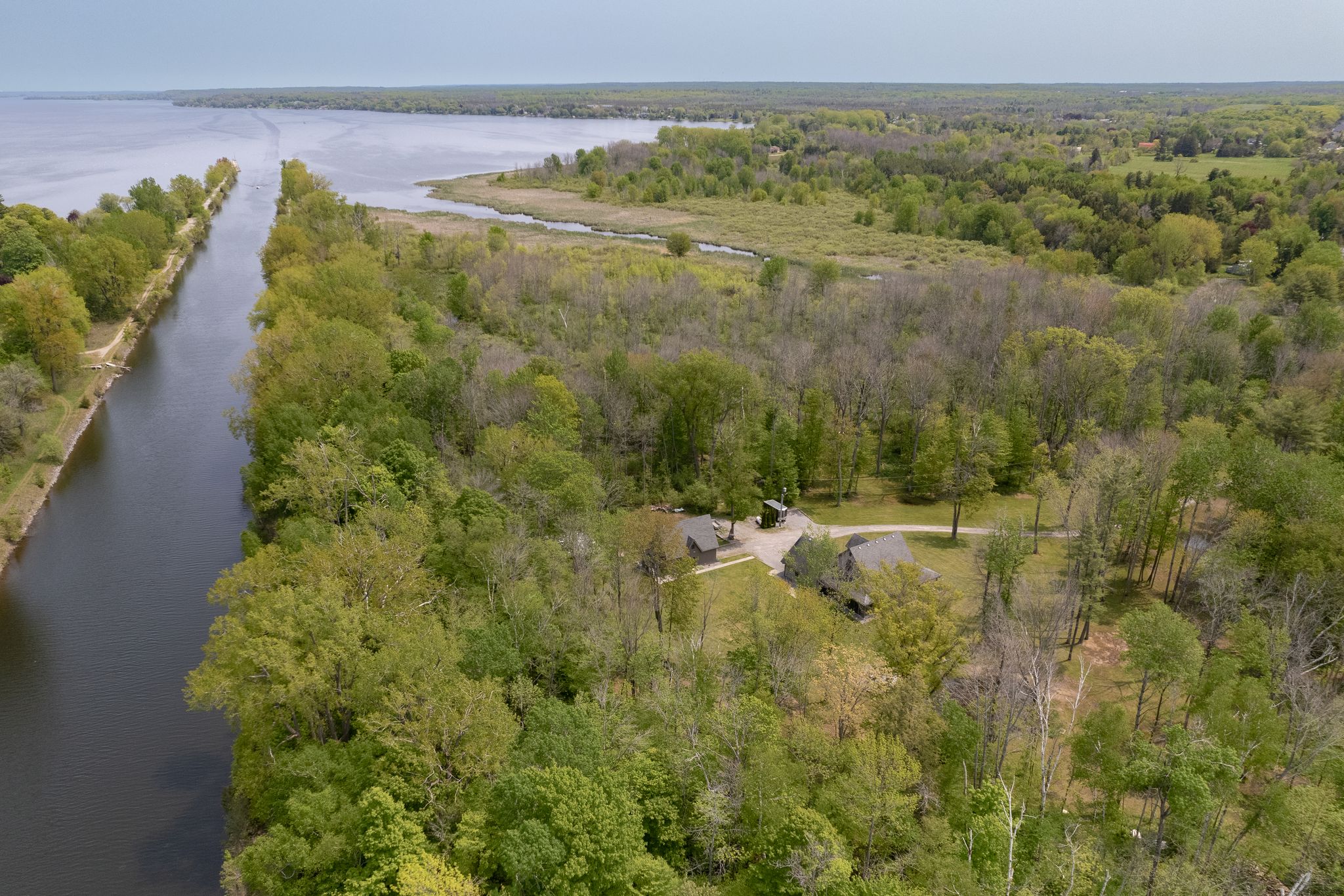 Aerial view of property along the Bay of Quinte